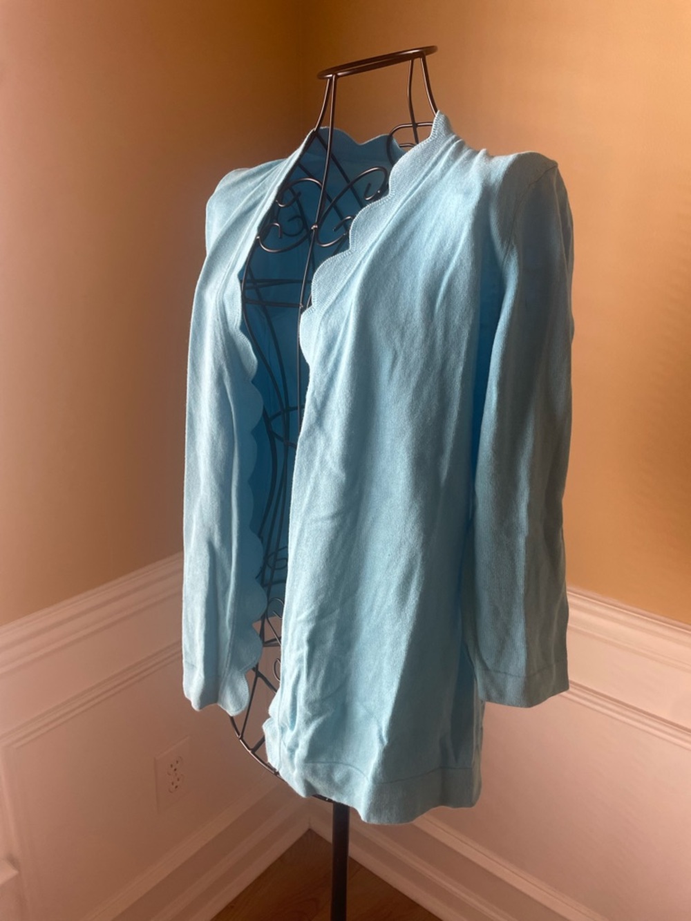 Talbots Scalloped Open-Front Cardigan - Light Blue